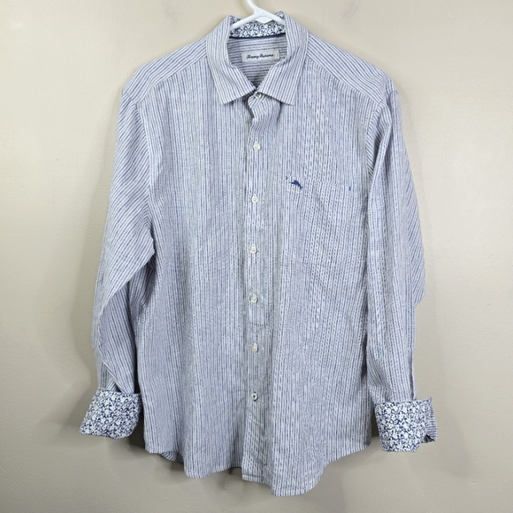 Tommy Bahama Mens Island Zone Linen Blend Long Sleeve Button Down Shirt Medium - Picture 1 of 8
